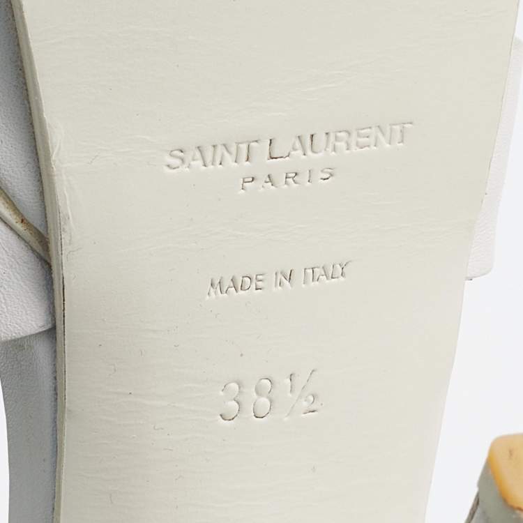 Pre Owned Saint Laurent White Leather Tribute Ankle Strap Sandals Size 38.5