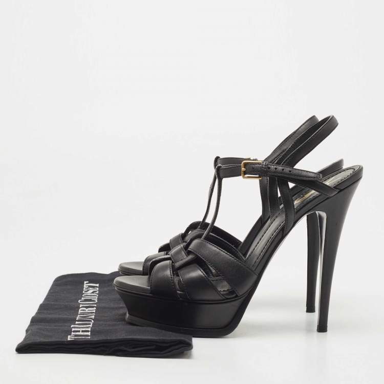 Pre Owned Saint Laurent Black Leather Tribute Platform Ankle Strap Sandals Size 40