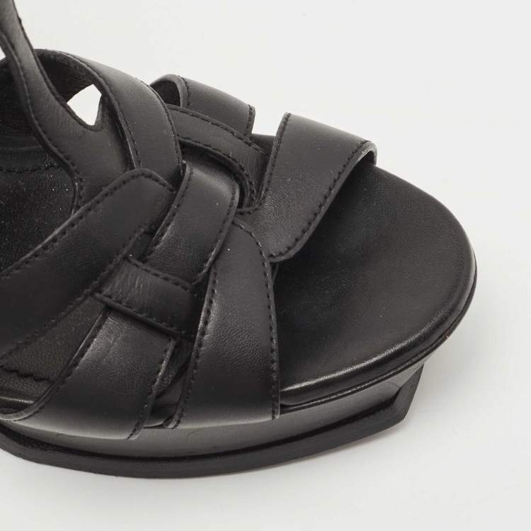 Pre Owned Saint Laurent Black Leather Tribute Platform Ankle Strap Sandals Size 40