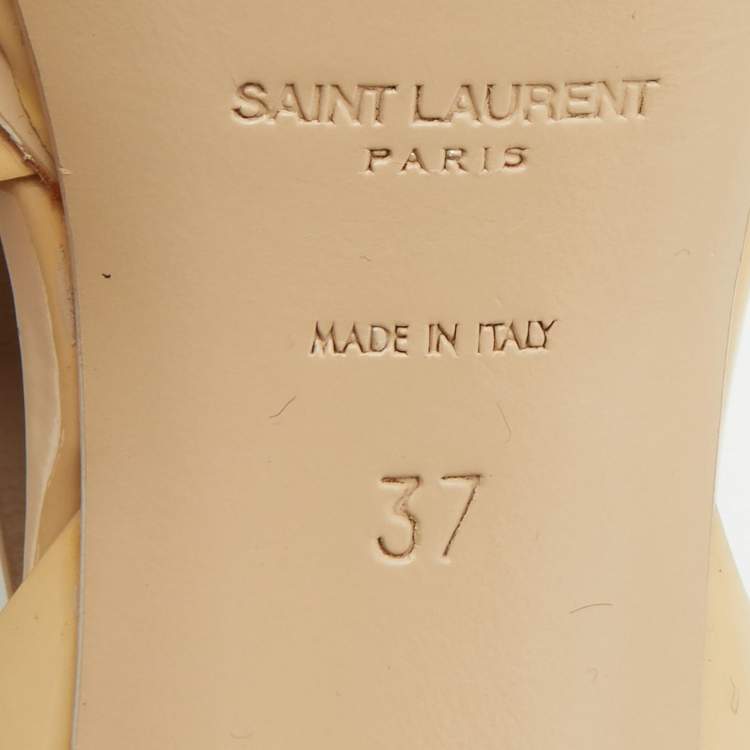 Pre Owned Saint Laurent Beige Patent Leather Tribute Sandals Size 37