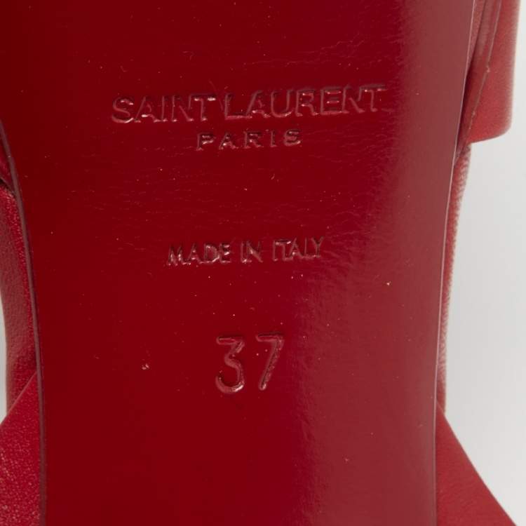 Pre Owned Saint Laurent Red Leather Tribute Sandals Size 37