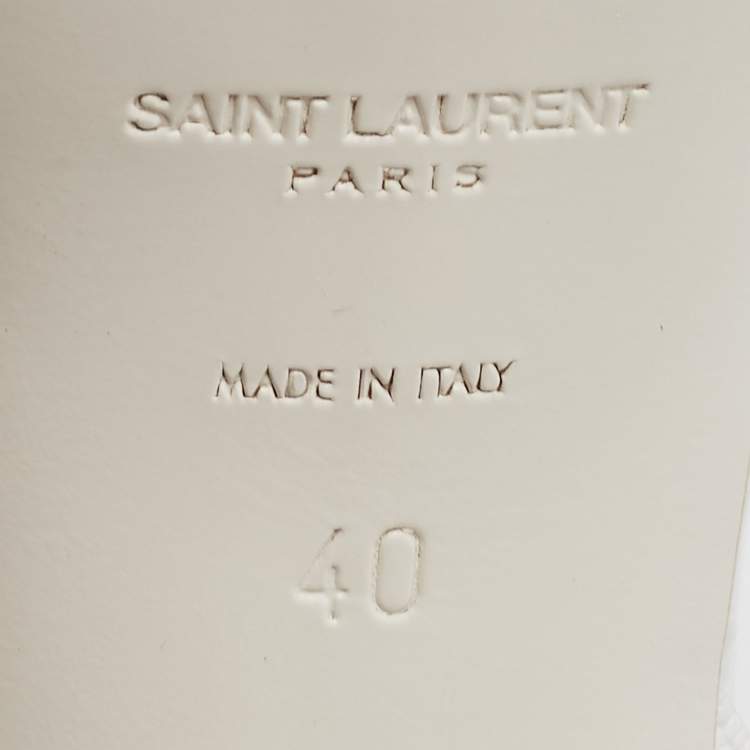 Pre Owned Saint Laurent Paris White Lizard Embossed Leather Tribute Platform Ankle Strap Sandals Size 40