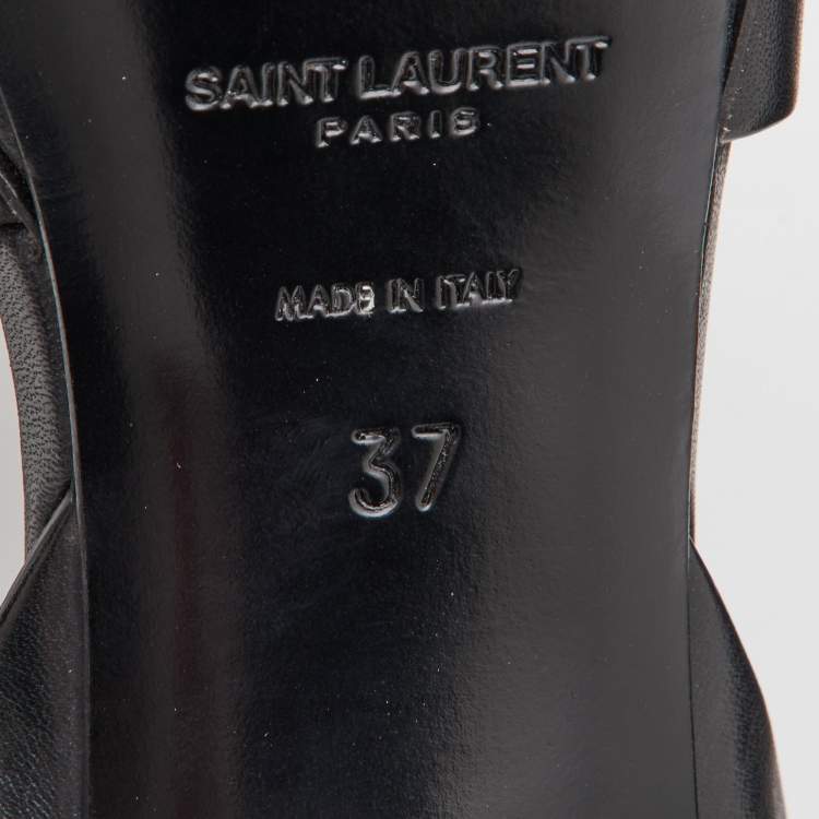 مملوكة مسبقًا Saint Laurent Black Leather Tribute Ankle Strap Sandals Size 37