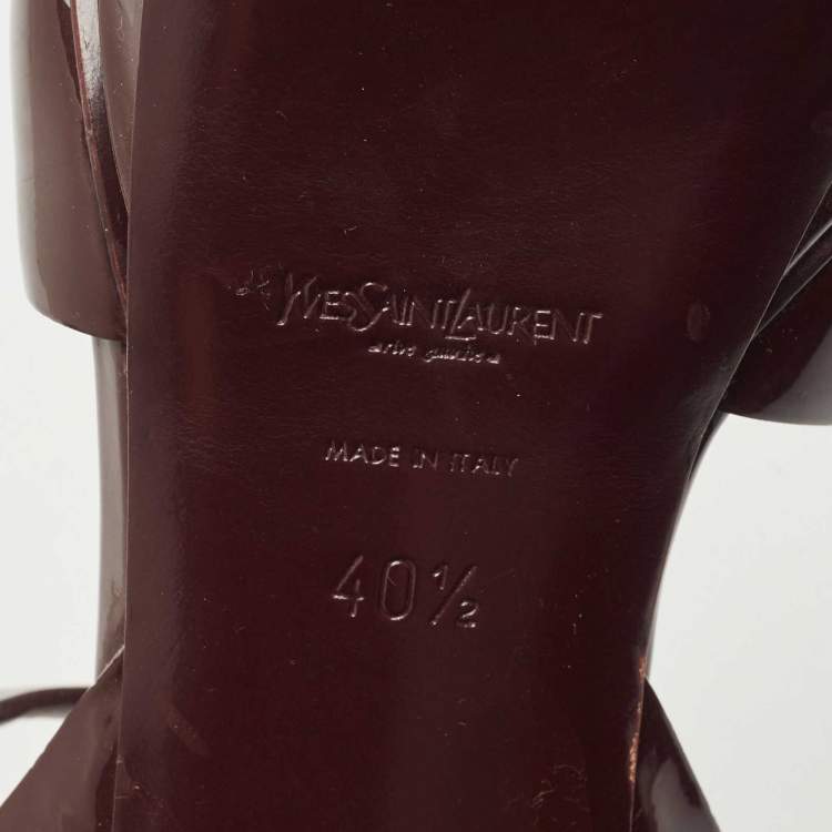 Pre Owned Saint Laurent Burgundy Patent Leather Tribute Sandals Size 40.5