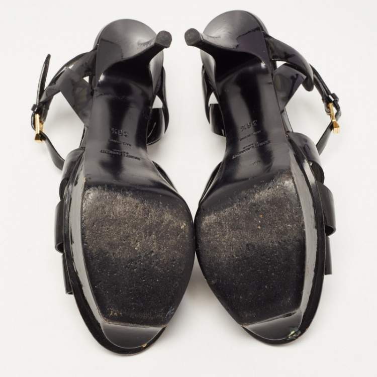 Pre Owned Saint Laurent Black Patent Leather Tribute Sandals Size 38.5