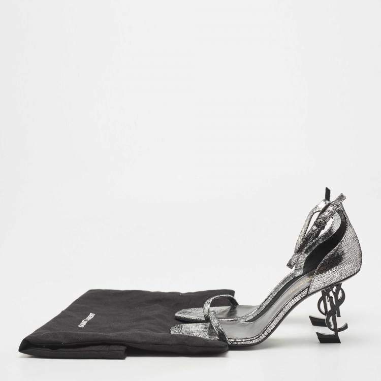 Pre Owned Saint Laurent Metallic Laminated Suede Opyum Sandals Size 36