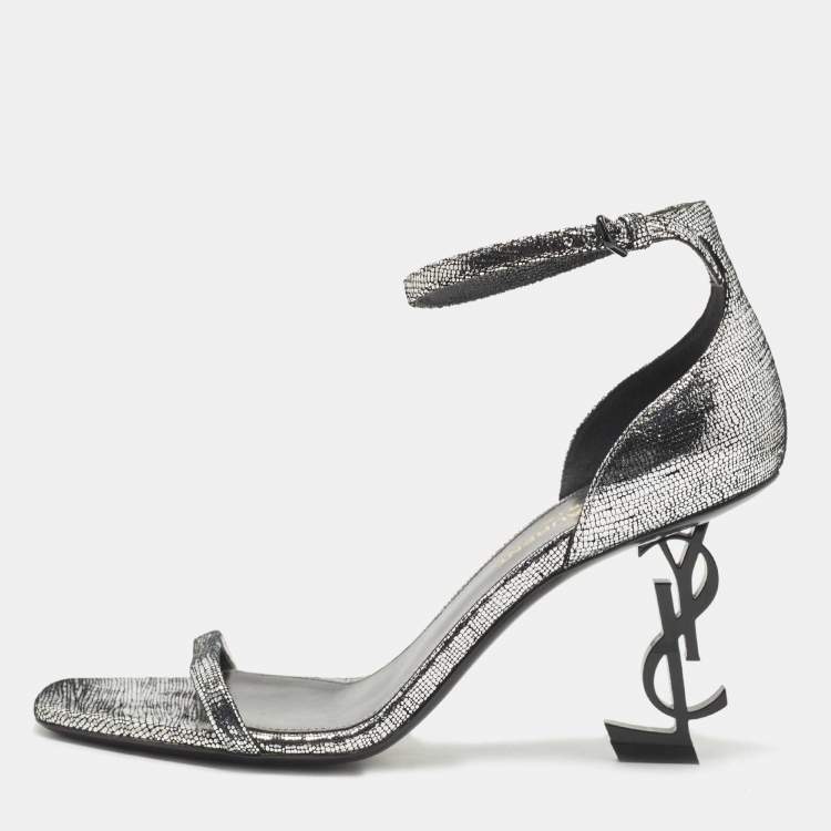 Pre Owned Saint Laurent Metallic Laminated Suede Opyum Sandals Size 36