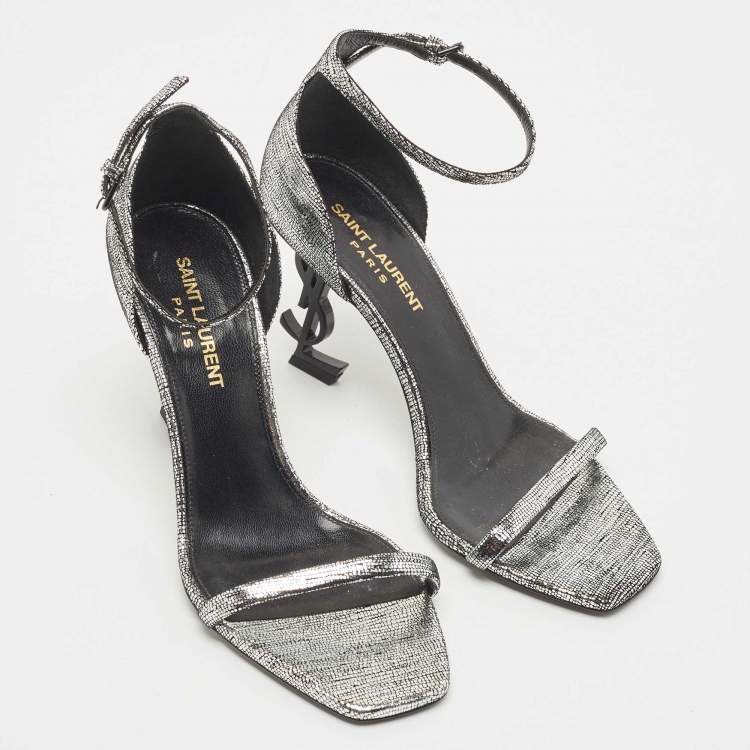 Pre Owned Saint Laurent Metallic Laminated Suede Opyum Sandals Size 36