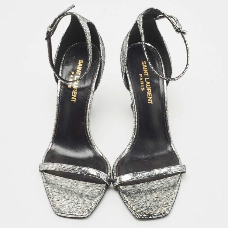 Pre Owned Saint Laurent Metallic Laminated Suede Opyum Sandals Size 36