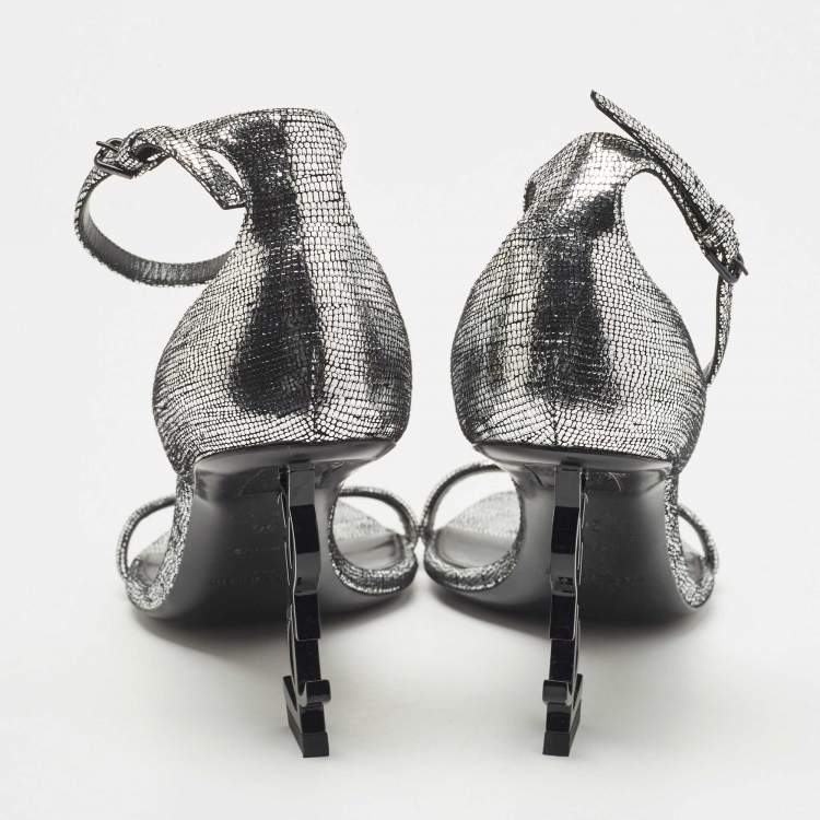 Pre Owned Saint Laurent Metallic Laminated Suede Opyum Sandals Size 36