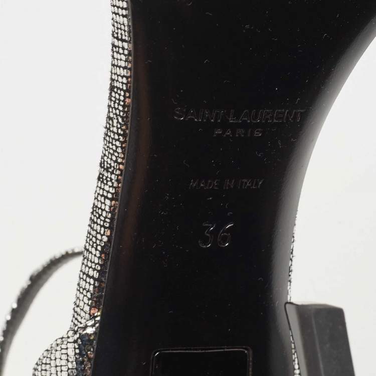 Pre Owned Saint Laurent Metallic Laminated Suede Opyum Sandals Size 36