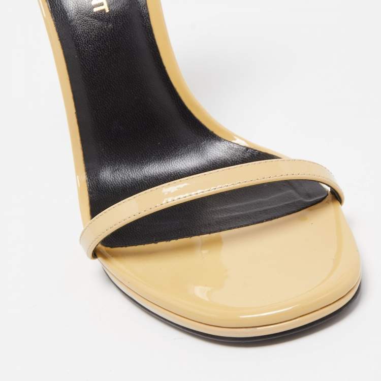Pre Owned Saint Laurent Beige Patent Leather Jane Ankle Strap Sandals Size 37