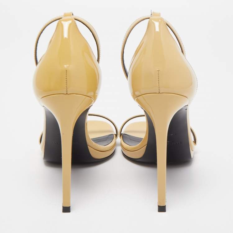 Pre Owned Saint Laurent Beige Patent Leather Jane Ankle Strap Sandals Size 37