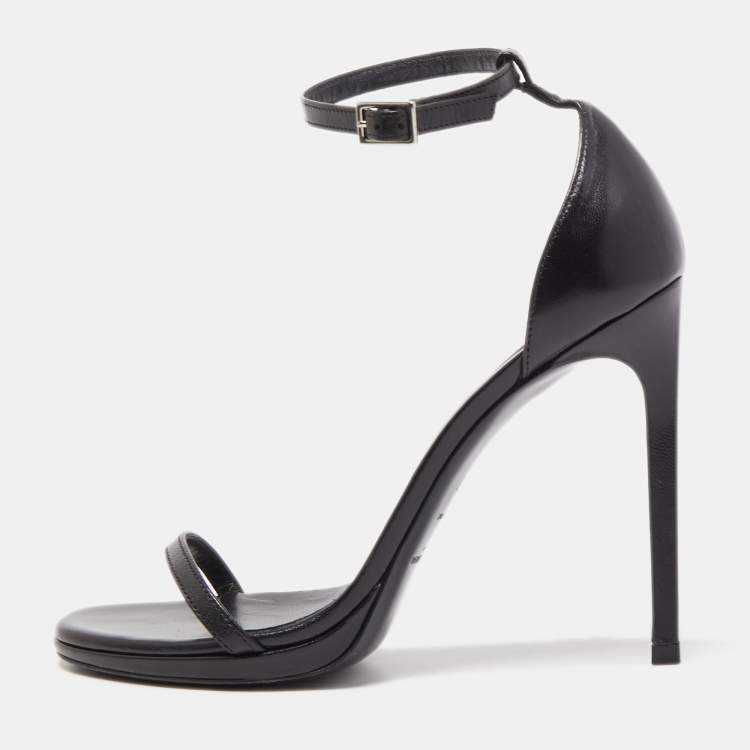 Pre Owned Saint Laurent Black Leather Jane Ankle Strap Sandals Size 37