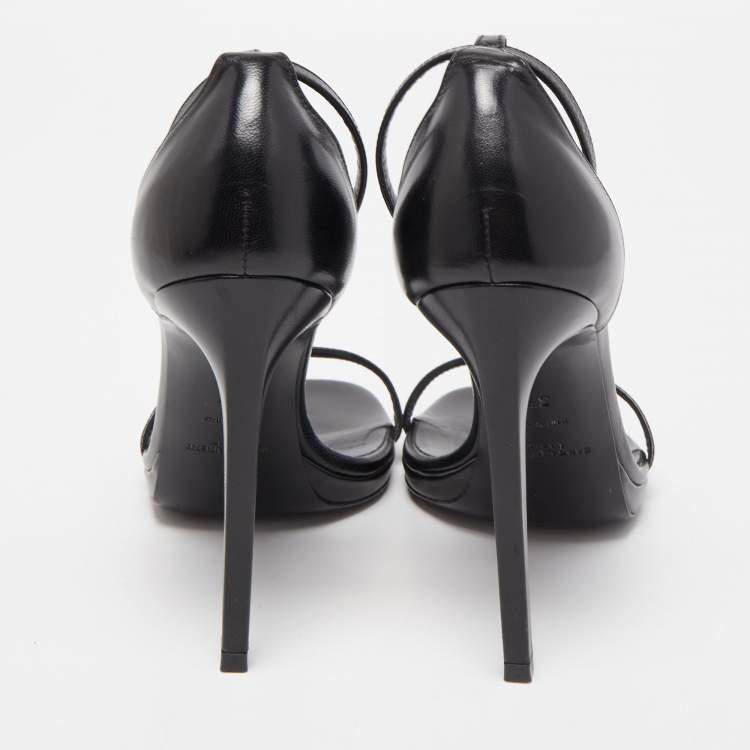 Pre Owned Saint Laurent Black Leather Jane Ankle Strap Sandals Size 37