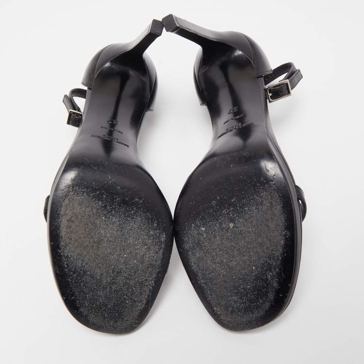 Pre Owned Saint Laurent Black Leather Jane Ankle Strap Sandals Size 37