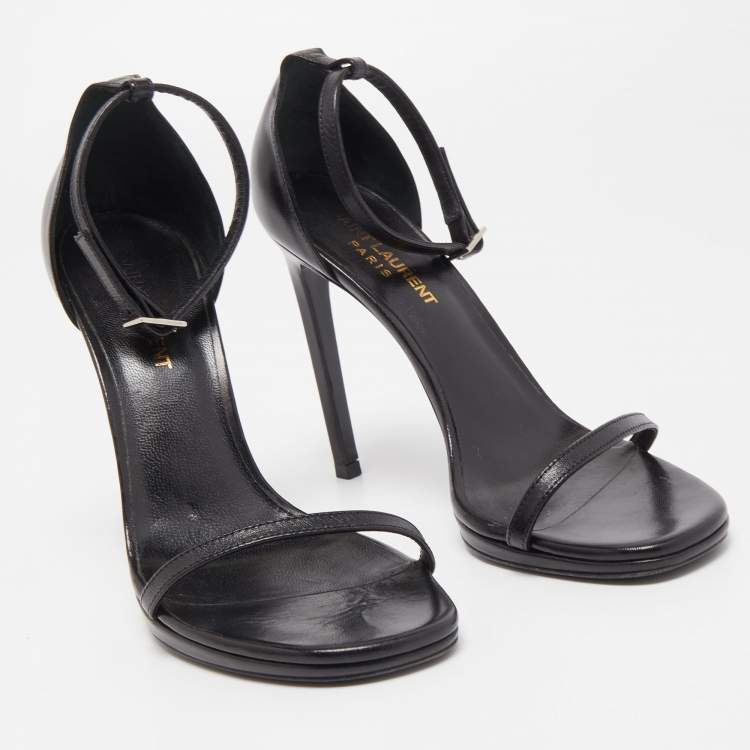 Pre Owned Saint Laurent Black Leather Jane Ankle Strap Sandals Size 37