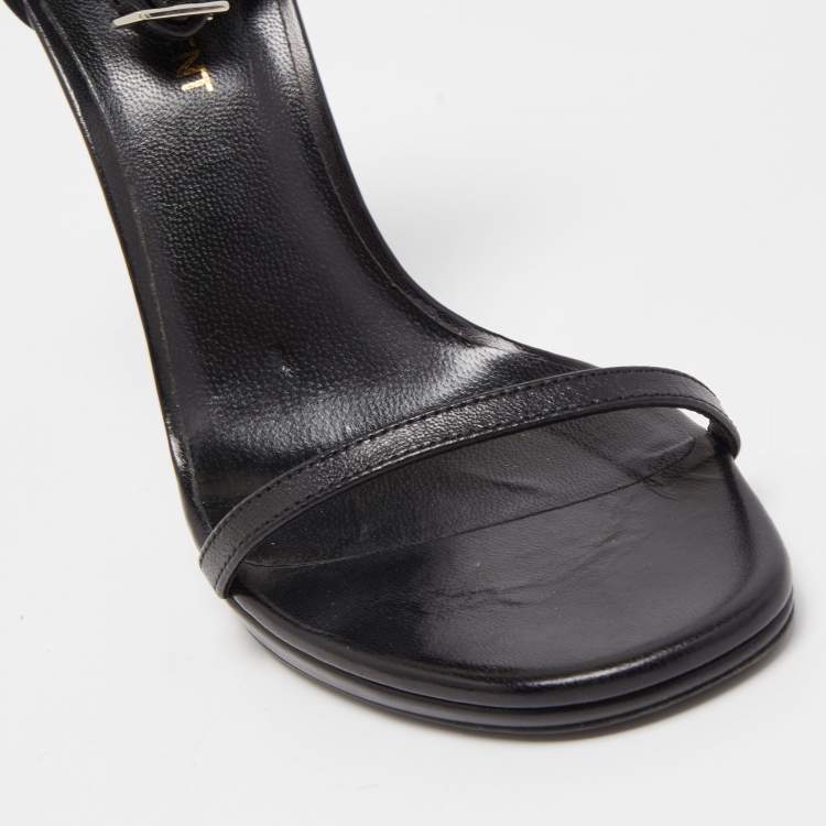 Pre Owned Saint Laurent Black Leather Jane Ankle Strap Sandals Size 37