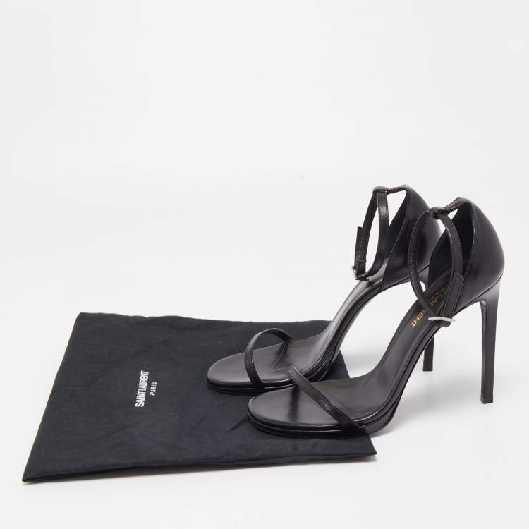 Pre Owned Saint Laurent Black Leather Jane Ankle Strap Sandals Size 37