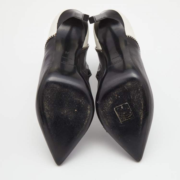 Pre Owned Saint Laurent Black/White Leather Color Block Ankle Booties Size 36