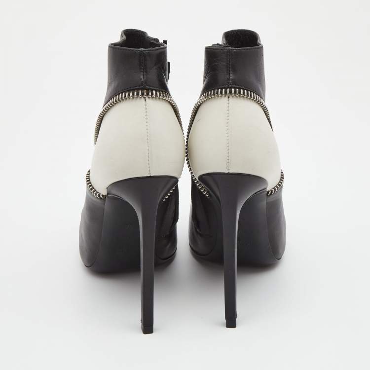Pre Owned Saint Laurent Black/White Leather Color Block Ankle Booties Size 36