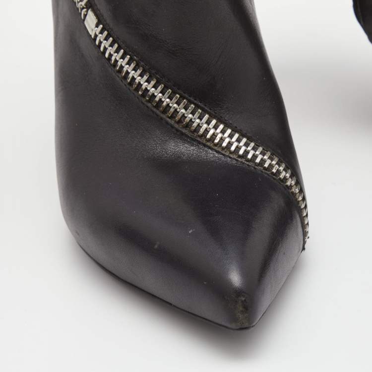 Pre Owned Saint Laurent Black/White Leather Color Block Ankle Booties Size 36