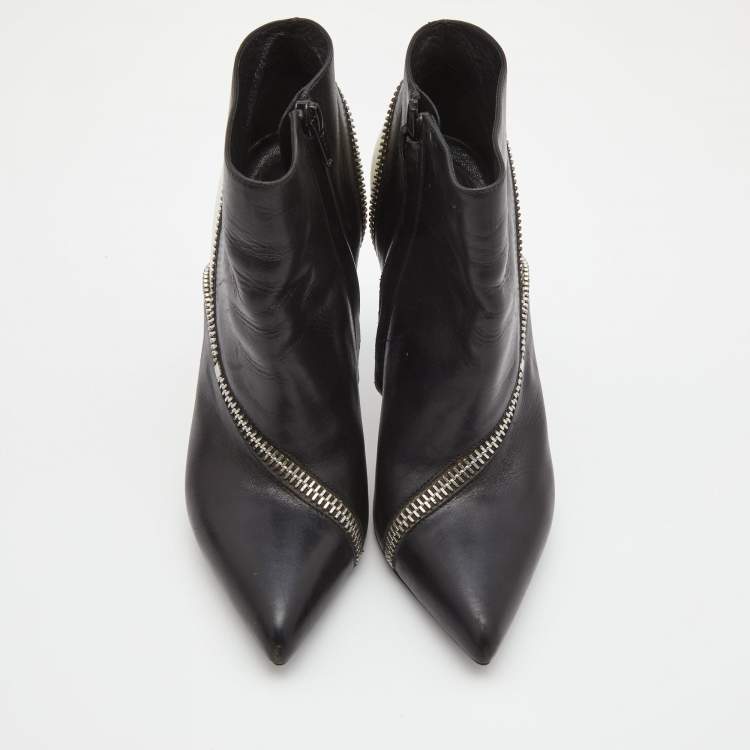 Pre Owned Saint Laurent Black/White Leather Color Block Ankle Booties Size 36
