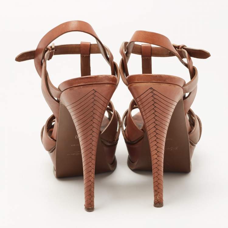 مملوكة مسبقًا Saint Laurent Brown Leather Tribute Sandals Size 40