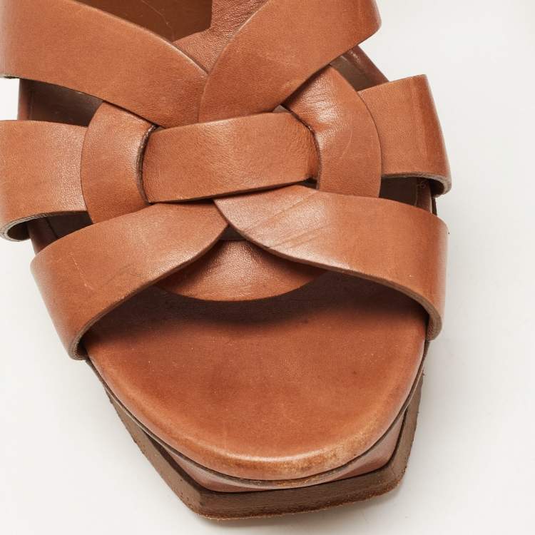 مملوكة مسبقًا Saint Laurent Brown Leather Tribute Sandals Size 40