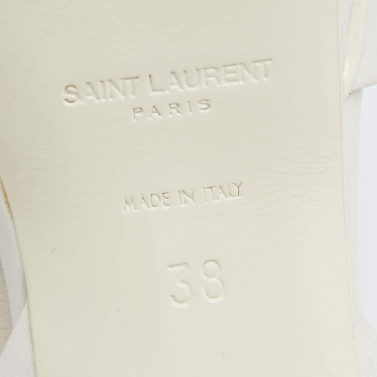 Pre Owned Saint Laurent White Leather Tribute Ankle Strap Sandals Size 38