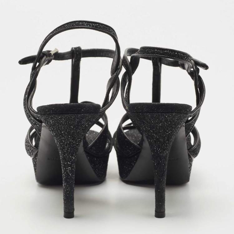 Pre Owned Saint Laurent Black Textured Suede Tribute Sandals Size 39