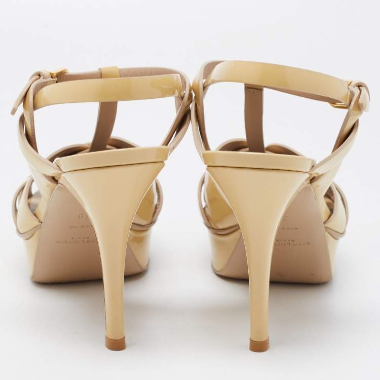 مملوكة مسبقًا Saint Laurent Beige Patent Leather Tribute Sandals Size 38