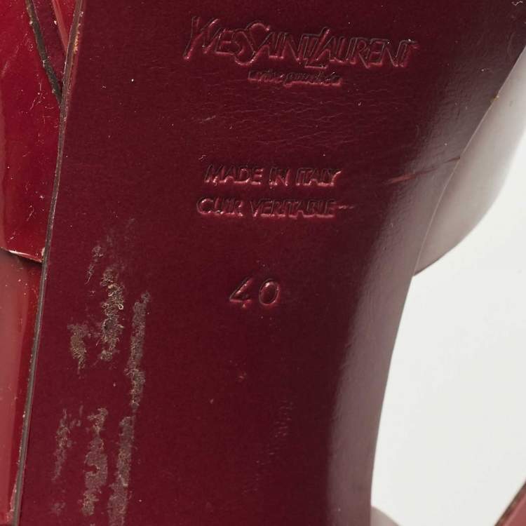 Pre Owned Saint Laurent Plum Patent Leather Platform Ankle Strap Sandals Size 40