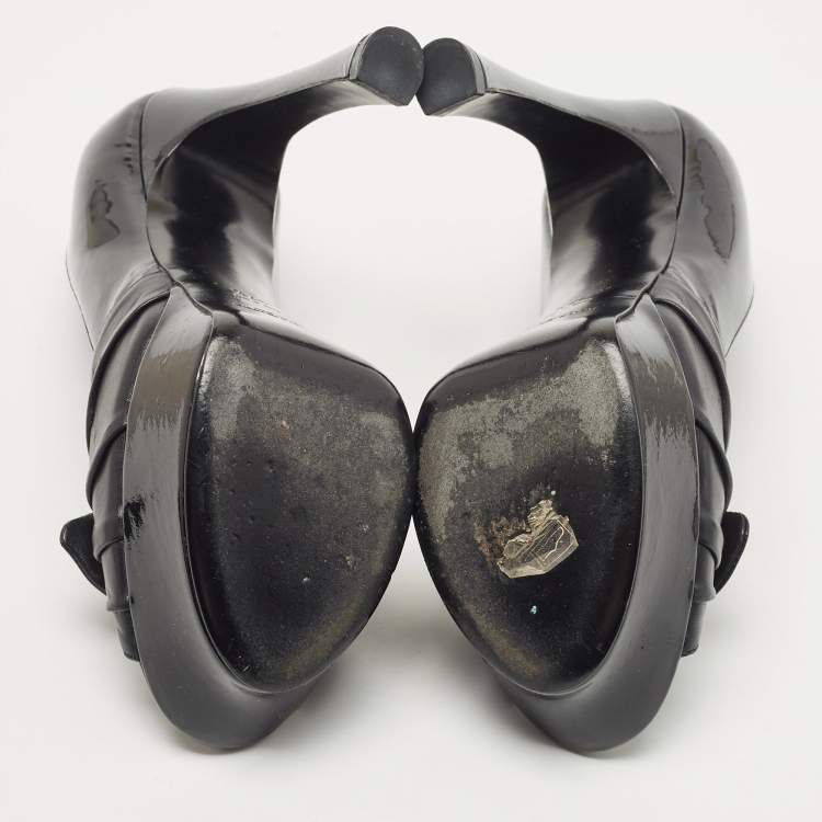 Pre Owned Saint Laurent Black Patent and Leather Palais Bow Pumps Size 37.5