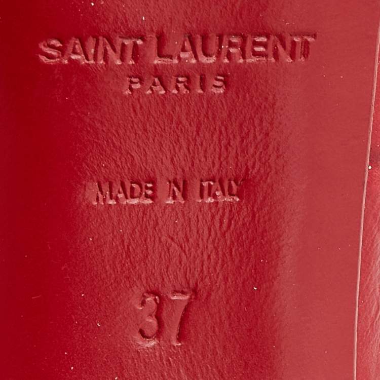 Pre Owned Saint Laurent Red Croc Embossed Leather Tribtoo Platform Pumps Size 37