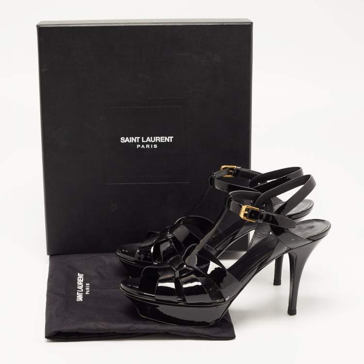 Pre Owned Saint Laurent Black Patent Leather Tribute Sandals Size 39.5