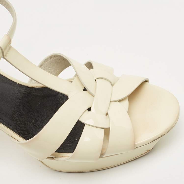 Pre Owned Saint Laurent Off White Patent Leather Tribute Sandals Size 41