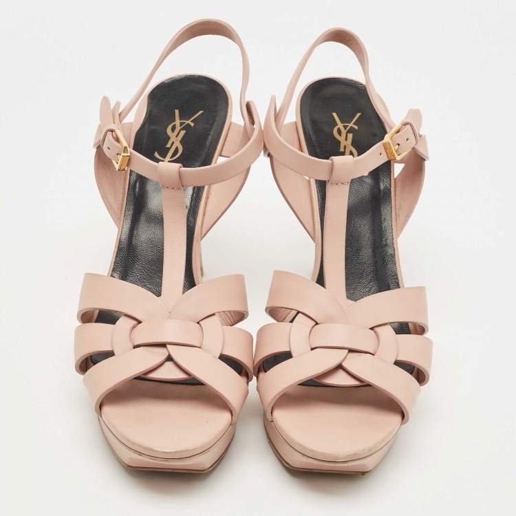 Pre Owned Saint Laurent Light Pink Leather Tribute Sandals Size 41