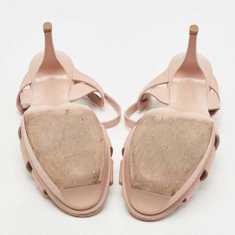 Pre Owned Saint Laurent Light Pink Leather Tribute Sandals Size 41