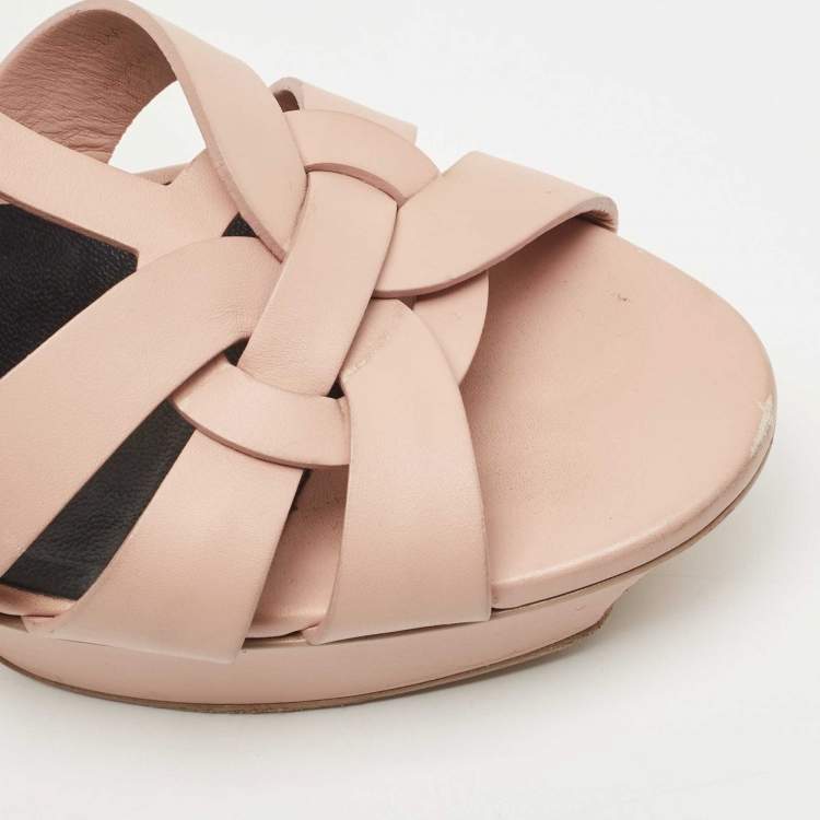 Pre Owned Saint Laurent Light Pink Leather Tribute Sandals Size 41