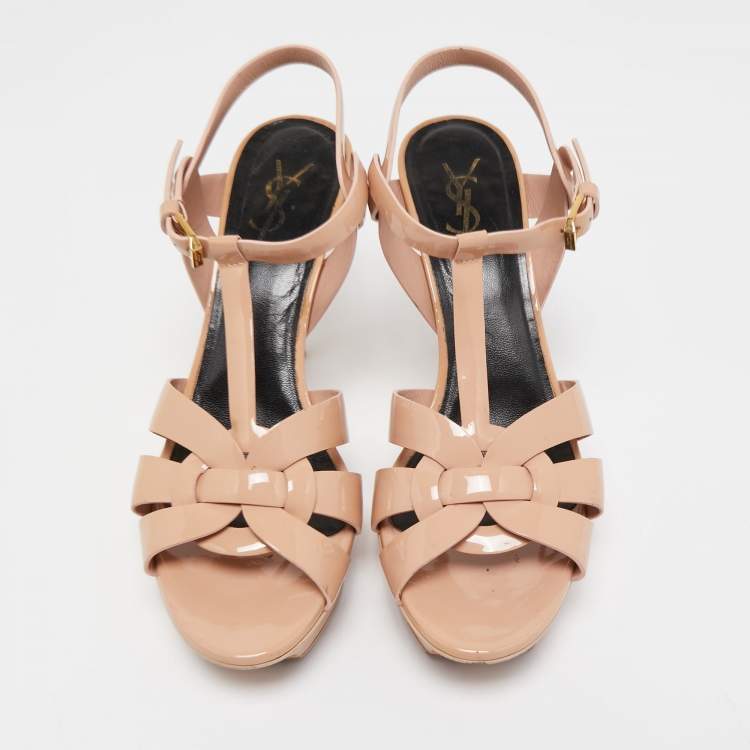 Pre Owned Saint Laurent Pink Patent Leather Tribute Platform Ankle Strap Sandals Size 40