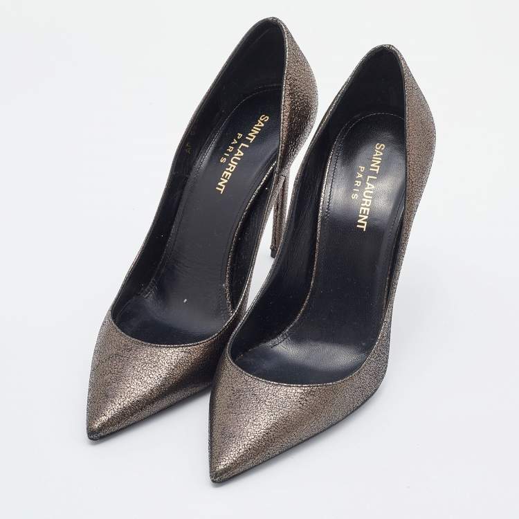 Pre Owned Saint Laurent Metallic Leather Anja Pointed Toe Pumps Size 38.5