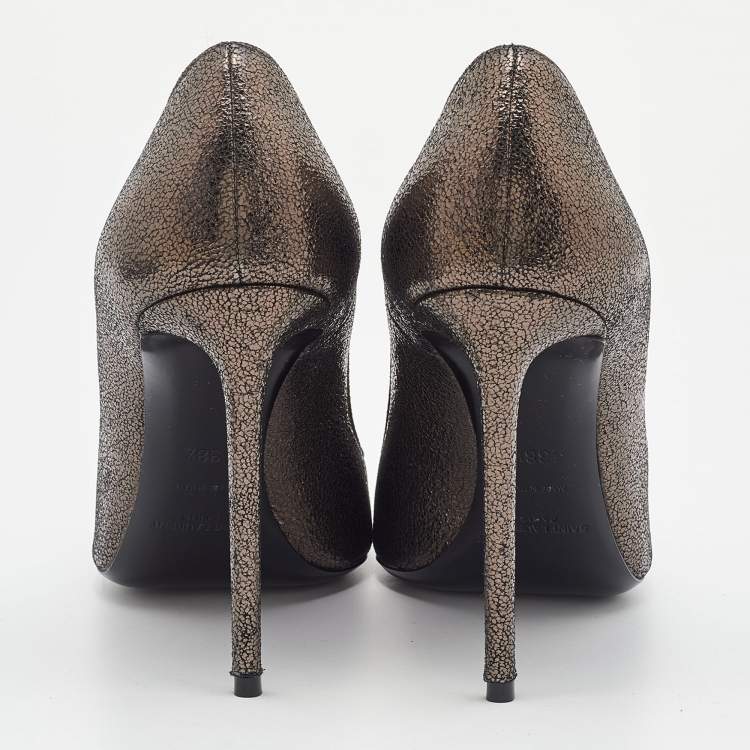 Pre Owned Saint Laurent Metallic Leather Anja Pointed Toe Pumps Size 38.5