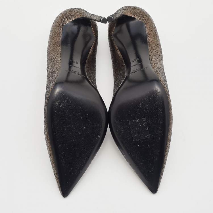Pre Owned Saint Laurent Metallic Leather Anja Pointed Toe Pumps Size 38.5