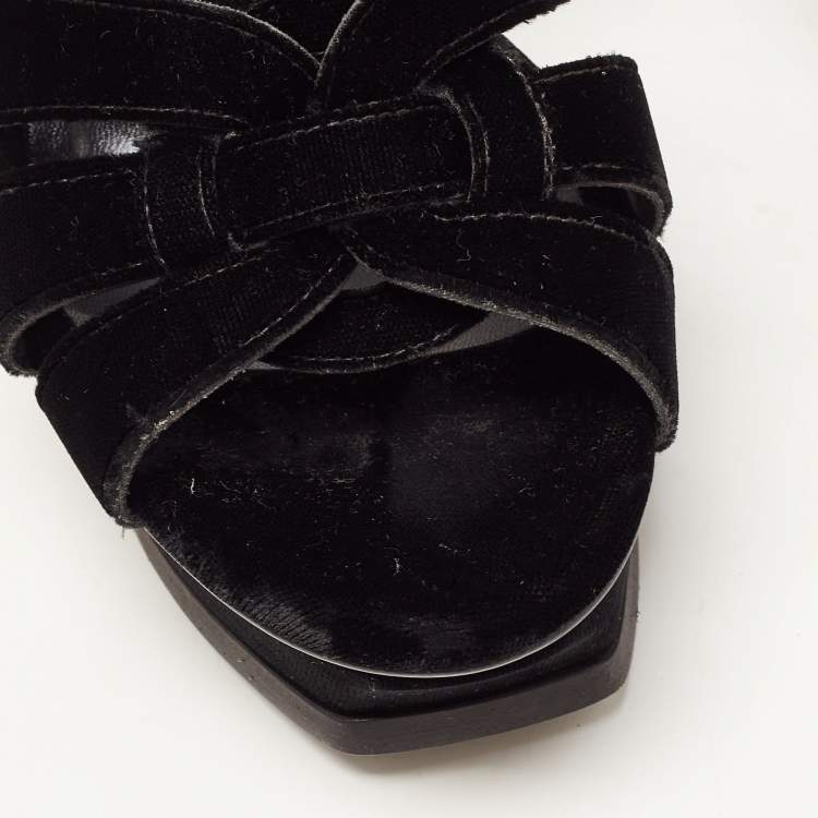 Pre Owned Saint Laurent Black Velvet Tribute Sandals Size 38.5