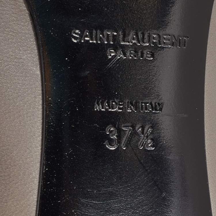 Pre Owned Saint Laurent Grey/Black Leather Metal Pointed Toe Pumps Size 37.5