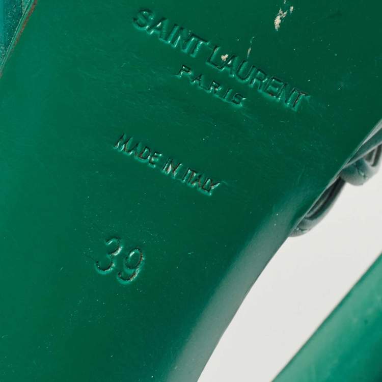Pre Owned Saint Laurent Green Leather  Platform Ankle Strap Sandals Size 39