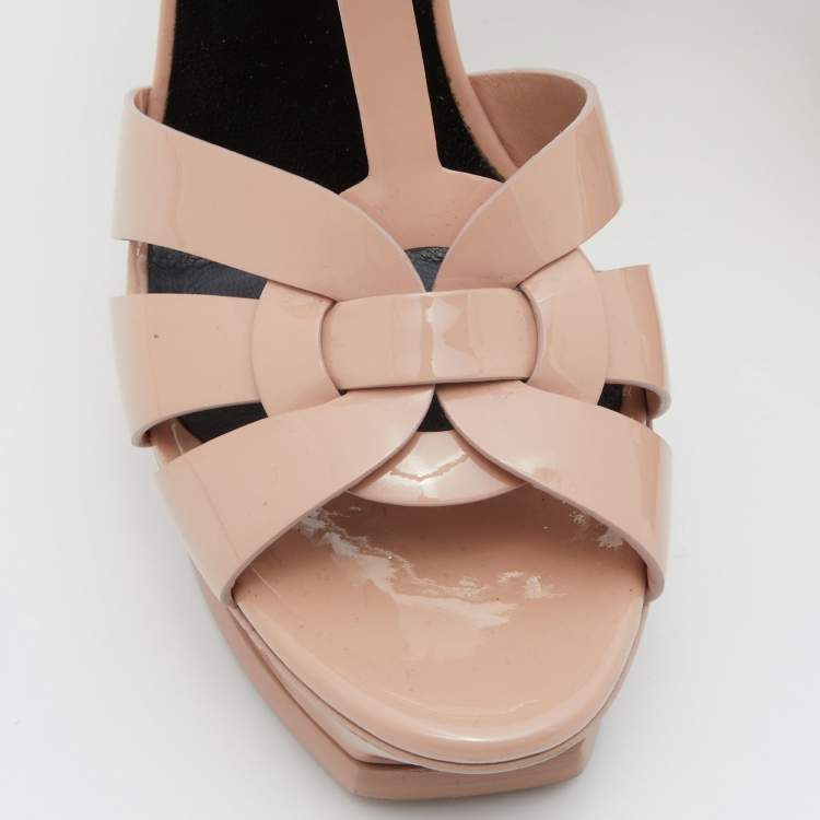 Pre Owned Saint Laurent Pink Patent Leather Tribute Platform Sandals Size 39