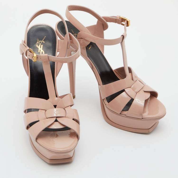 Pre Owned Saint Laurent Pink Patent Leather Tribute Platform Sandals Size 39