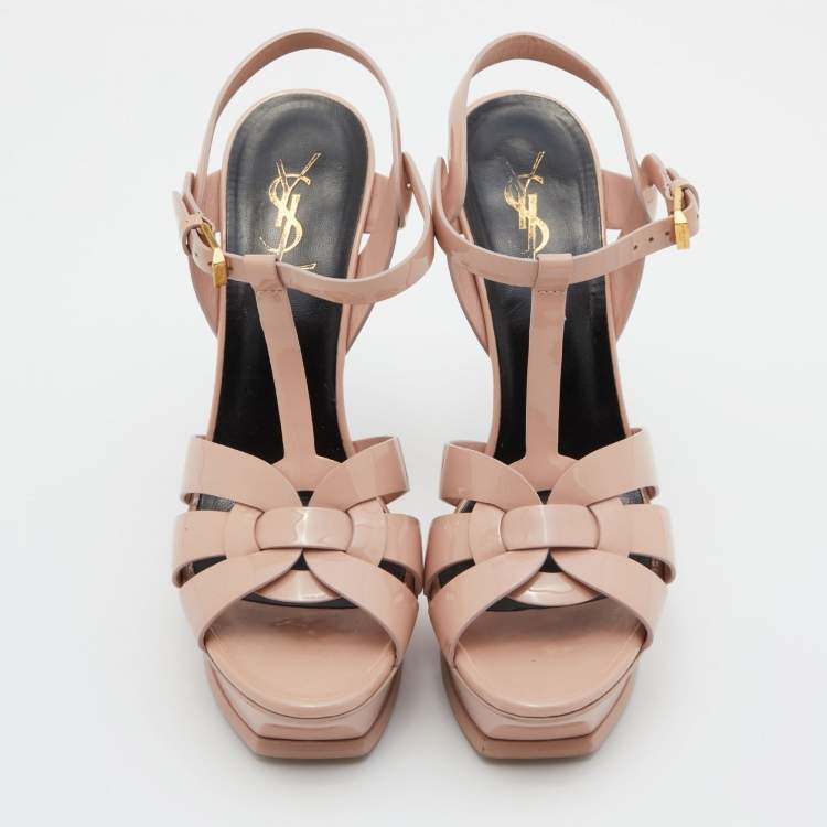 Pre Owned Saint Laurent Pink Patent Leather Tribute Platform Sandals Size 39